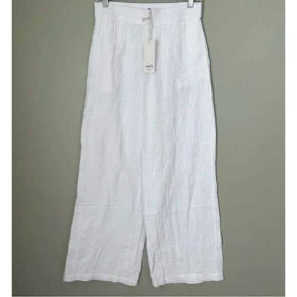 MATE The Label Organic Cotton Gauze Straight Leg Pant WHITE SZ S NWT $128 - Picture 3 of 6